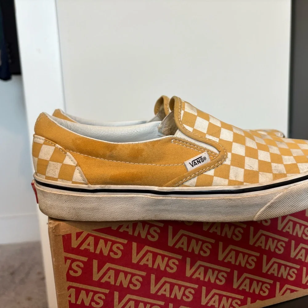 Vans Slip-On Checkerboard Loafers in Mustard and White